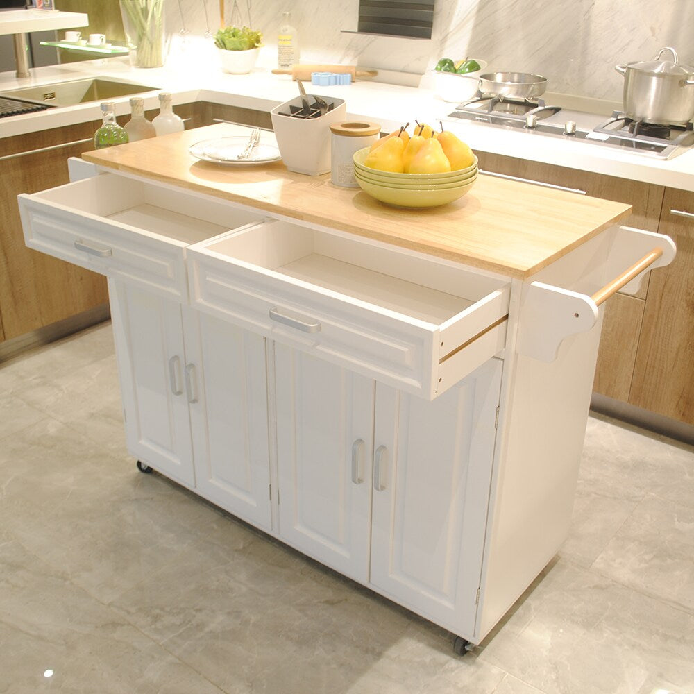 Miki Shinly White Mdf Base with Mdf Top Rolling Kitchen Island (18.11-in x 53.93-in x 35.03-in)