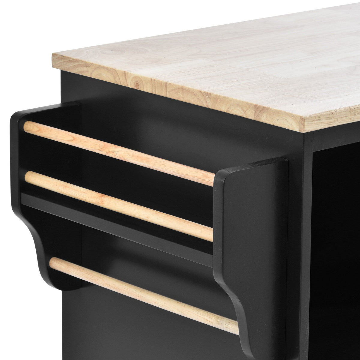 Miki Shinly Black Mdf Base with Mdf Top Rolling Kitchen Island (22.83-in x 50.8-in x 9.06-in)