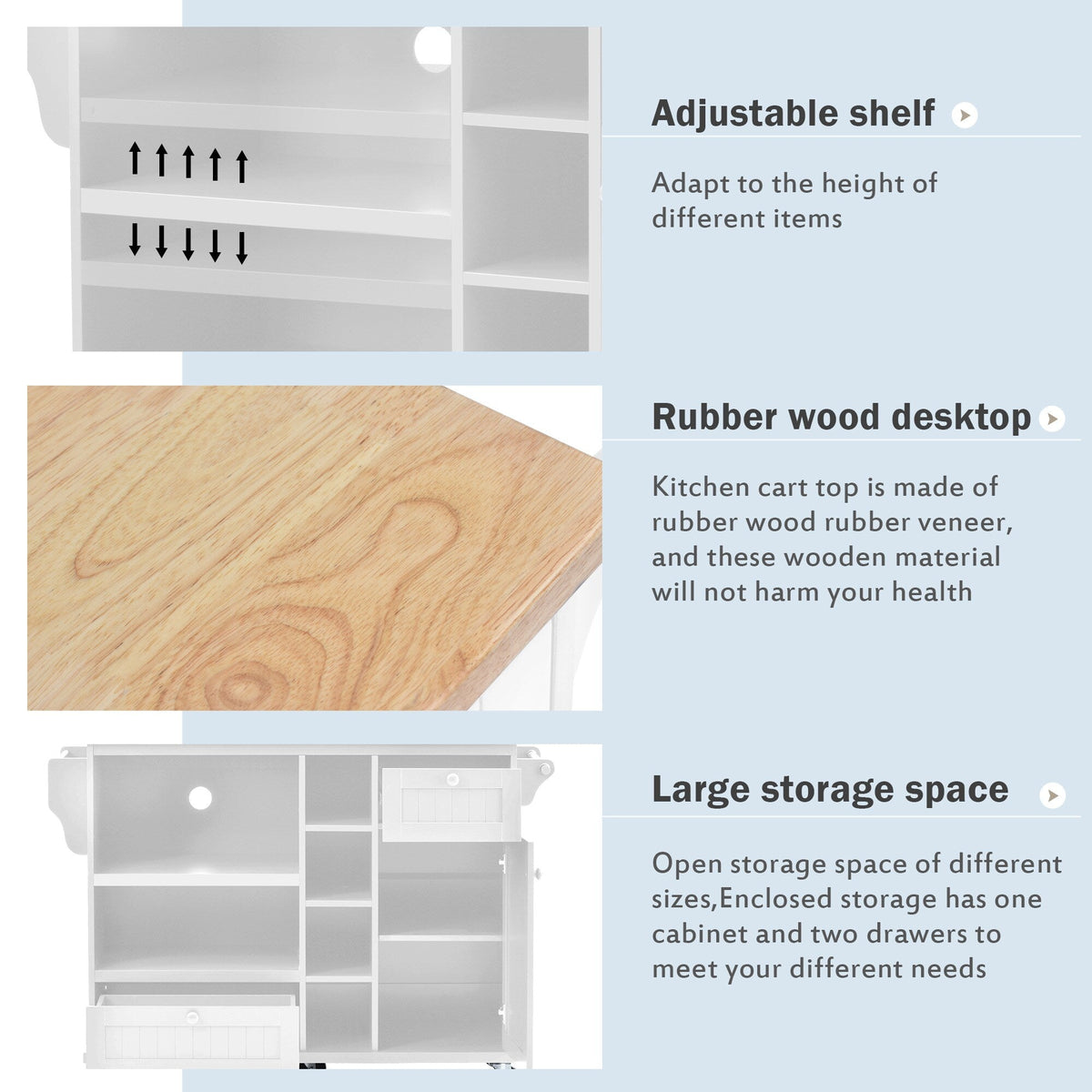 Miki Shinly White Mdf Base with Mdf Top Rolling Kitchen Island (18.1-in x 50.8-in x 36.2-in)