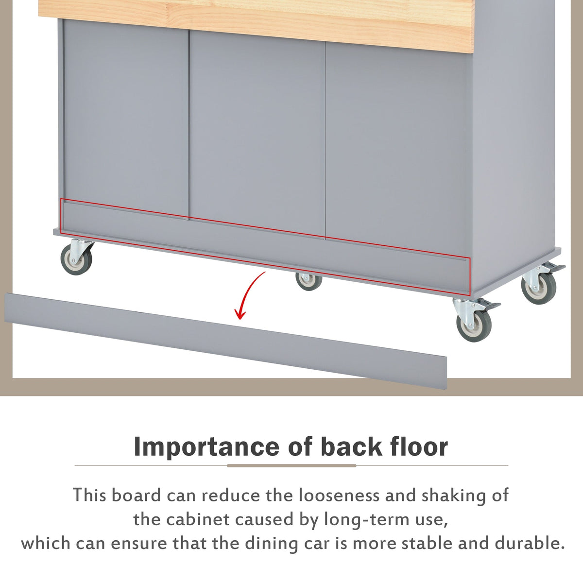Miki Shinly Gray Mdf Base with Mdf Top Rolling Kitchen Island (29.5-in x 52.76-in x 36.81-in)
