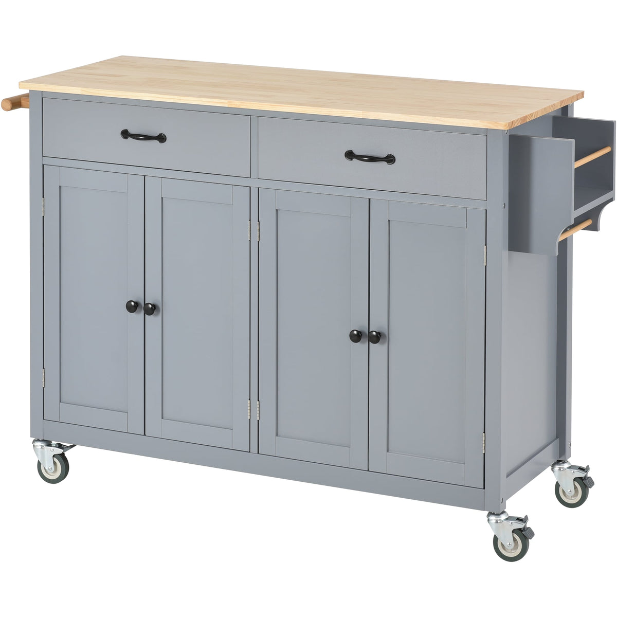Miki Shinly Gray Mdf Base with Wood Top Rolling Kitchen Island (18.5-in x 54.33-in x 36.22-in)