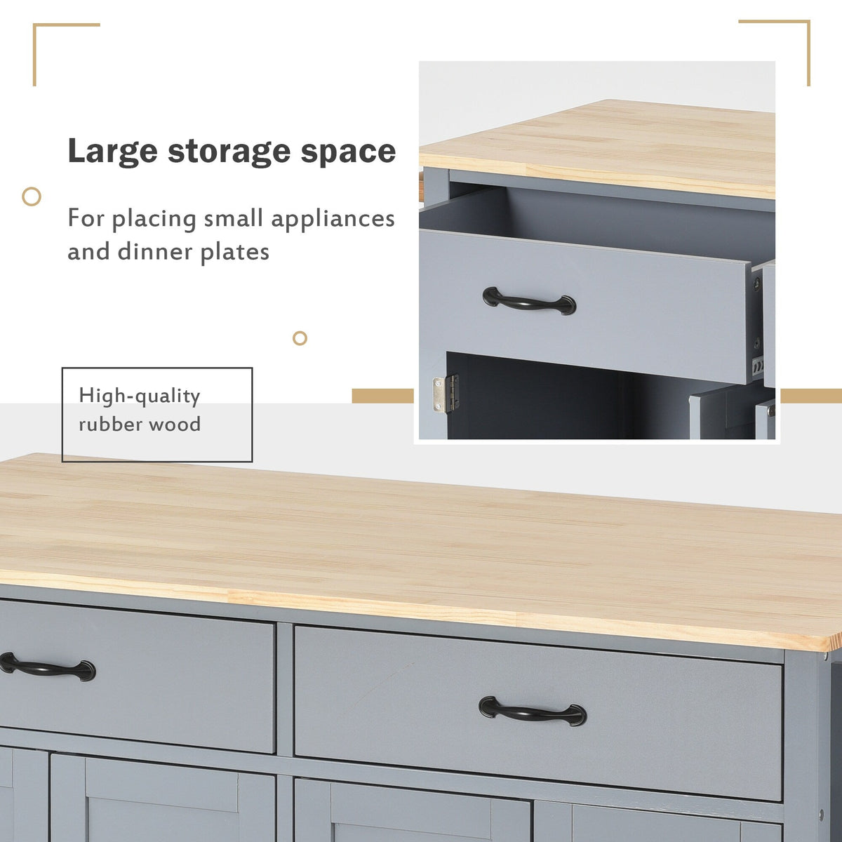 Miki Shinly Gray Mdf Base with Wood Top Rolling Kitchen Island (18.5-in x 54.33-in x 36.22-in)