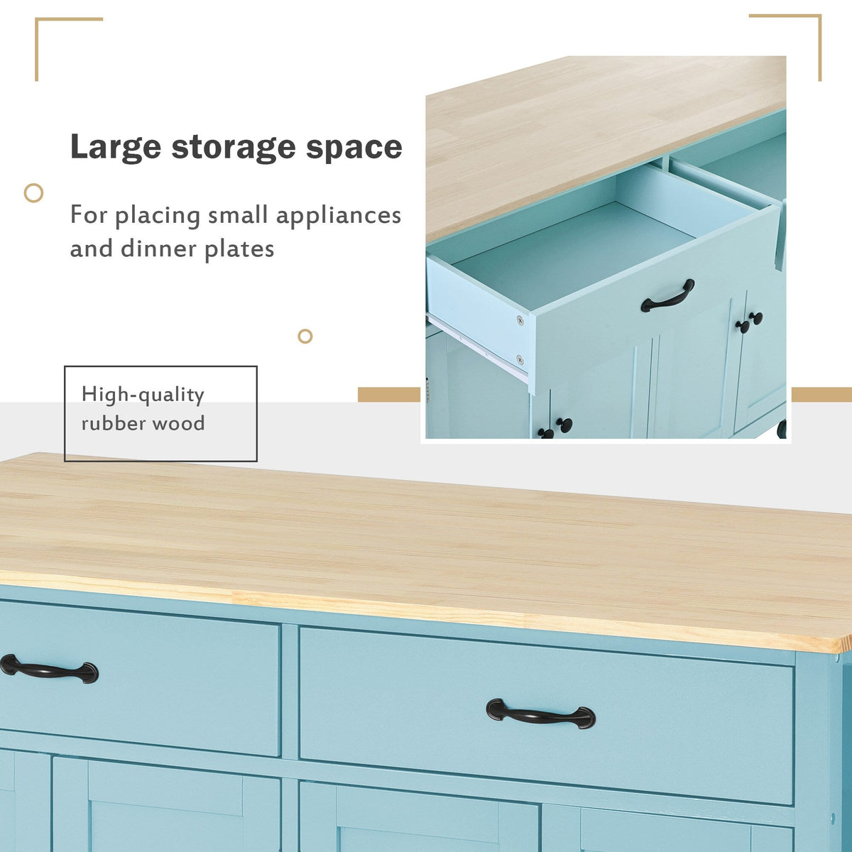 Miki Shinly Blue Mdf Base with Mdf Wood Top Rolling Kitchen Island (18.5-in x 54.33-in x 36.22-in)