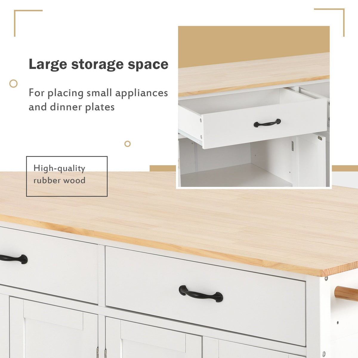 Miki Shinly White Mdf Base with Wood Top Rolling Kitchen Island (18.5-in x 54.33-in x 36.22-in)