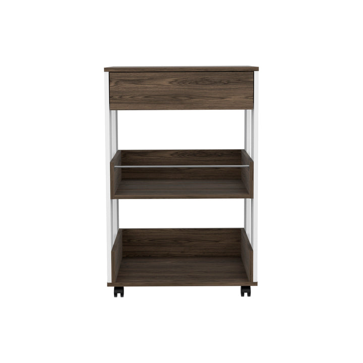 Miki Shinly Brown Wood Base with Wood Top Rolling Kitchen Cart (22.5-in x 15.6-in x 34.8-in)