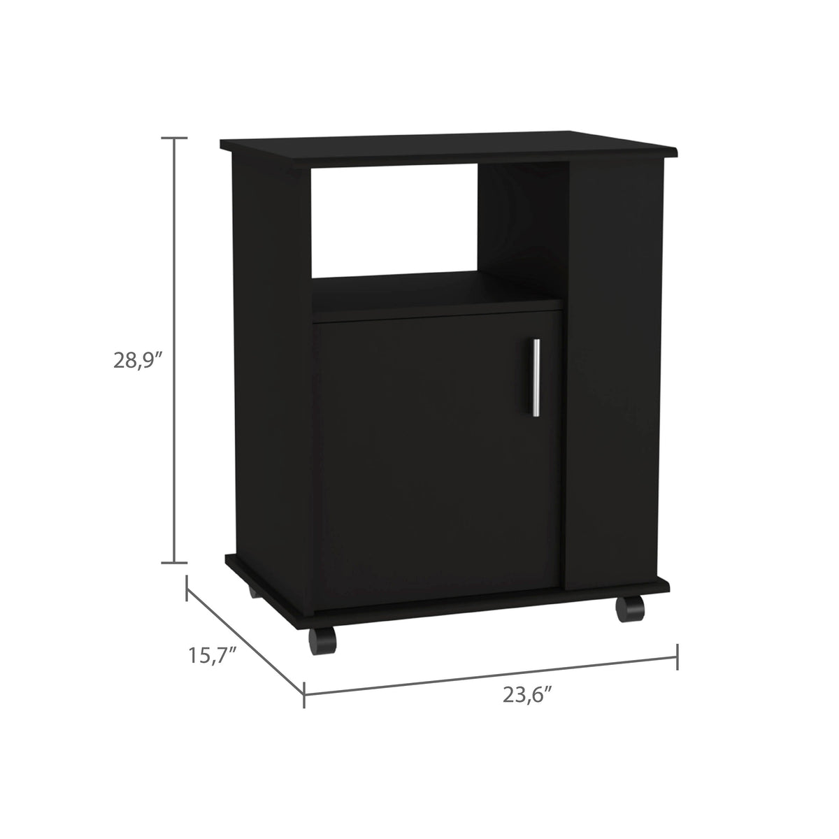 Miki Shinly Black Mdf Base with Mdf Top Rolling Kitchen Island (23.6-in x 15.7-in x 28.9-in)