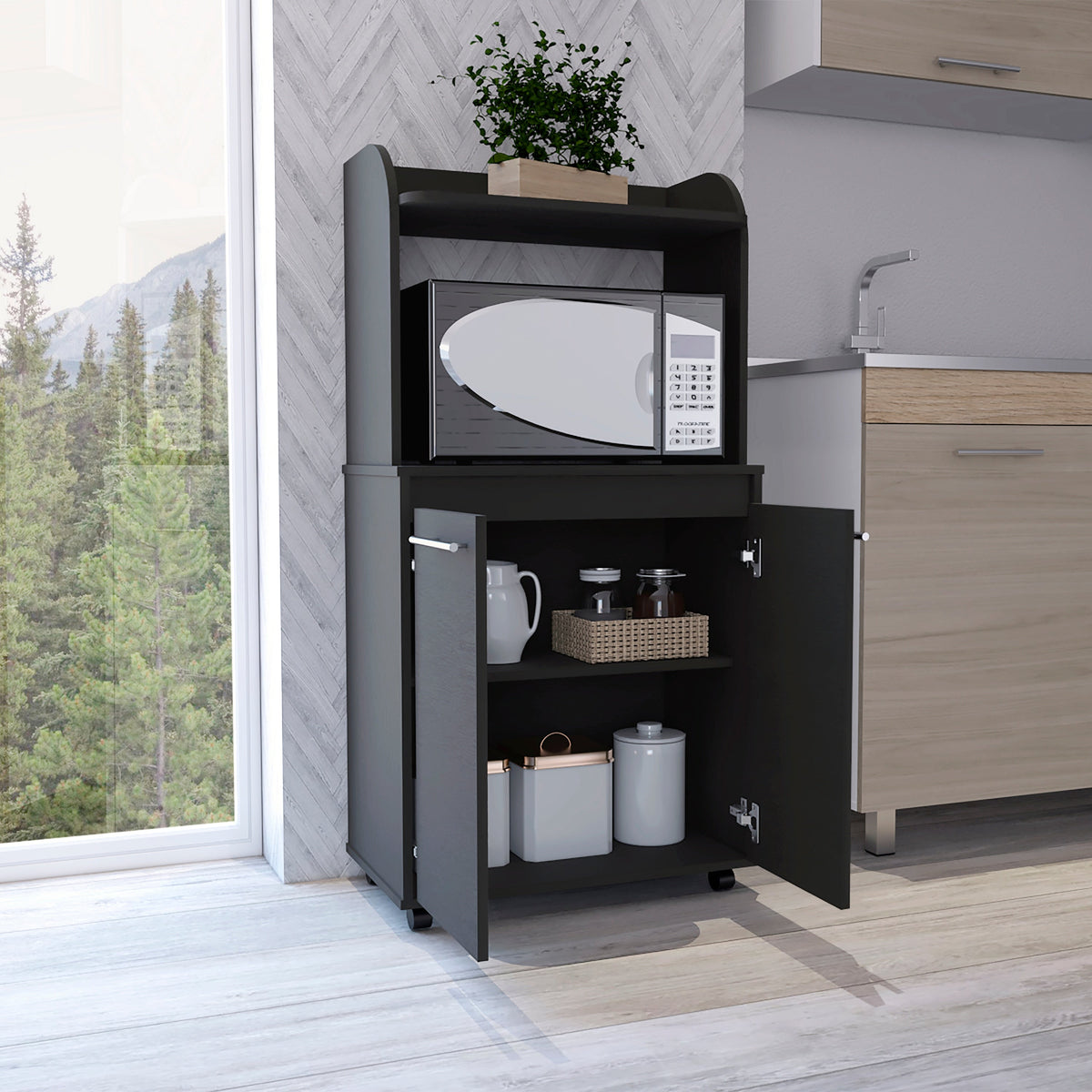 Miki Shinly Black Mdf Base with Mdf Top Rolling Kitchen Island (24.89-in x 14.19-in x 49.23-in)