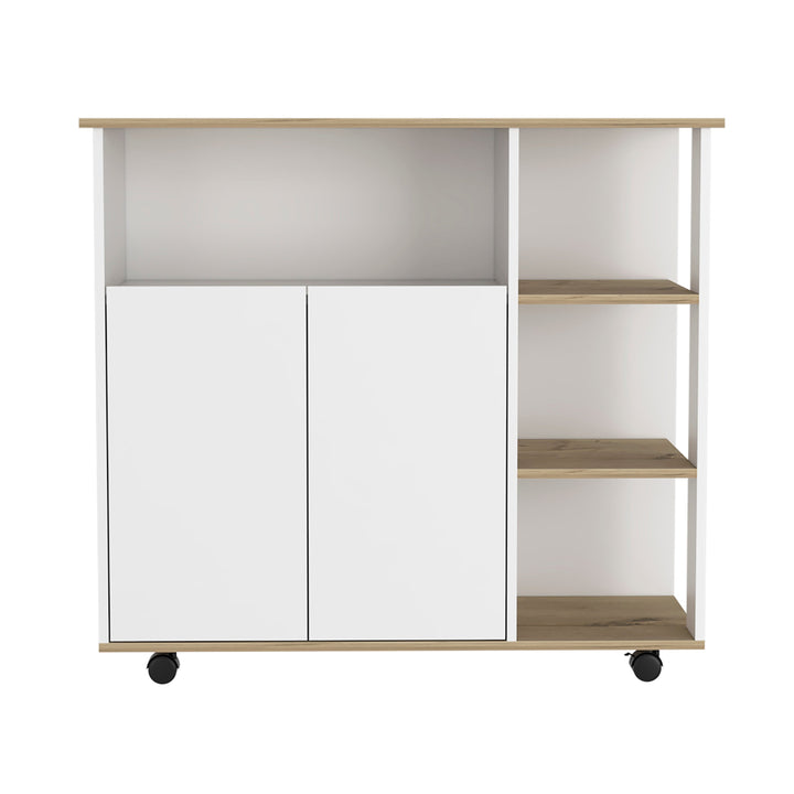 Miki Shinly White Mdf Base with Mdf Top Rolling Kitchen Cart (39.37-in x 15.75-in x 35.43-in)