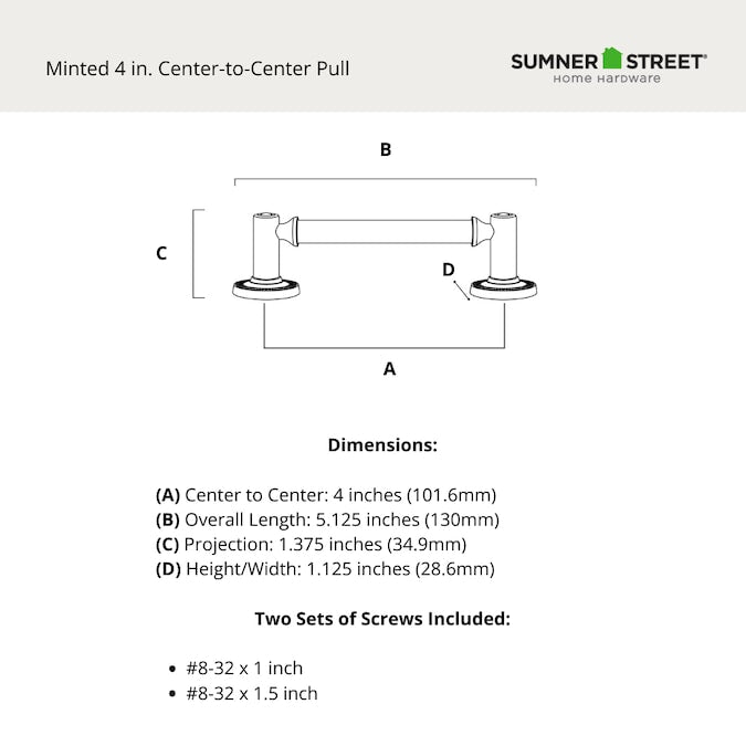 Sumner Street Home Hardware Minted (152Mm) Center to Center Cylindrical Bar Drawer Pull