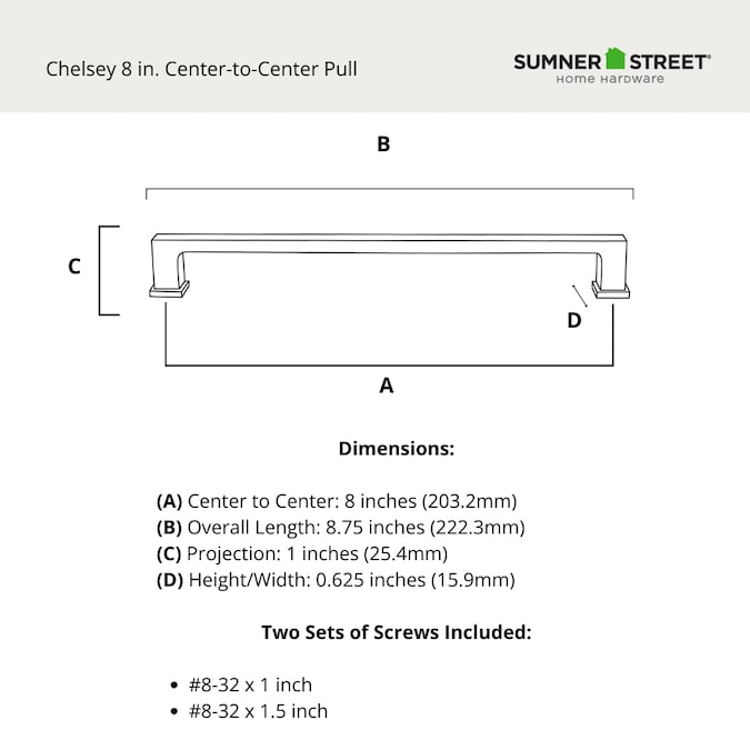 Sumner Street Home Hardware Chelsey (203Mm) Center to Center Rectangular Bar Drawer Pull