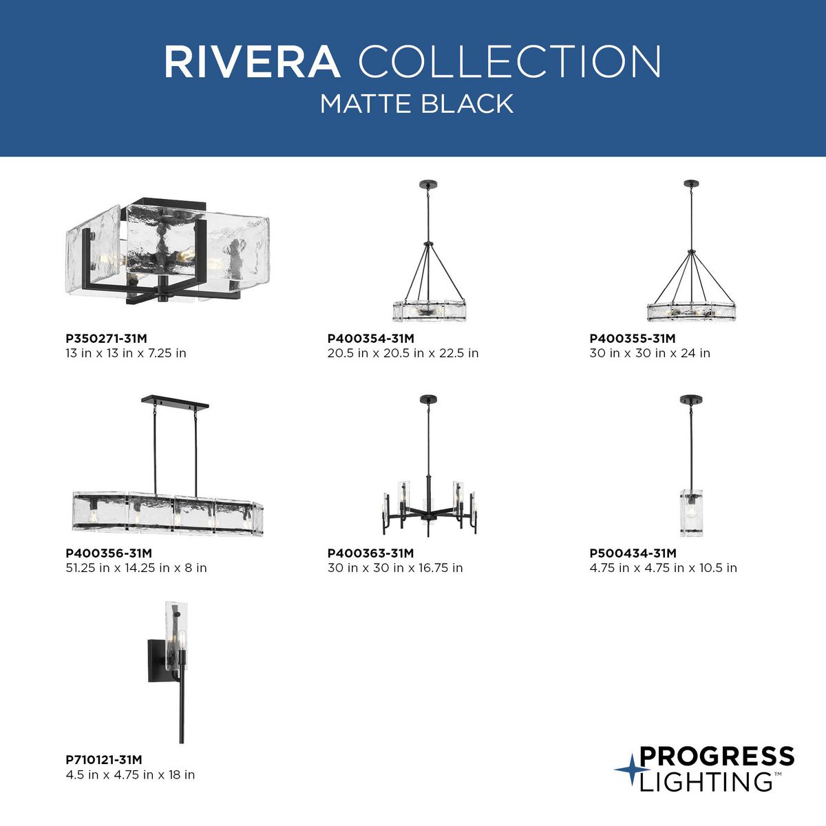 Progress Lighting Rivera 4-Light Matte Black Craftsman Chandelier