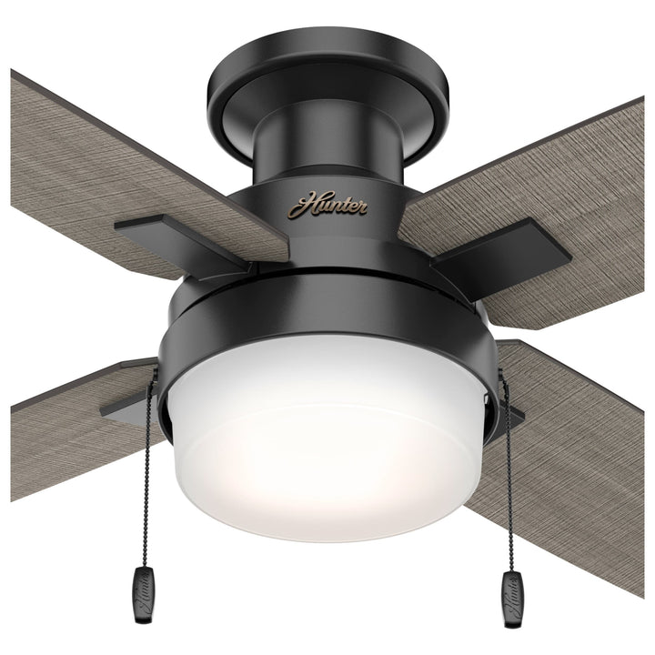 Hunter Port Haven LED 44-in Matte Black Indoor/Outdoor Flush Mount Ceiling Fan with Light Kit, 4-Blade