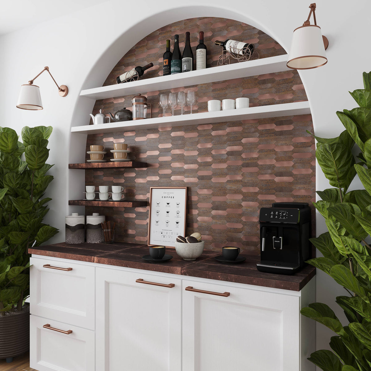 Apollo Tile Brisk Copper 12-in x 12-in Brushed PVC Hexagon Peel and Stick Wall Tile (10-sq. ft/ Carton)
