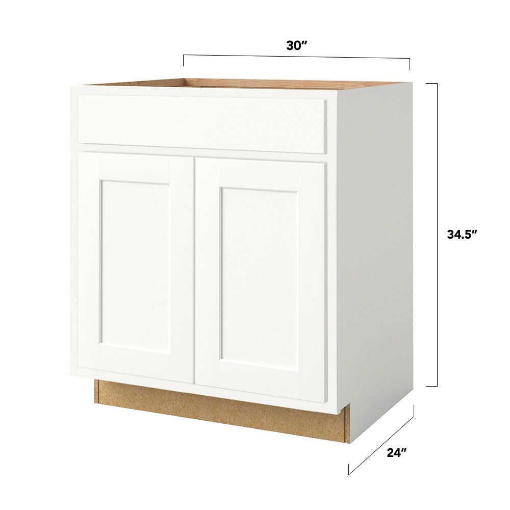 Shenandoah PRO Express Breckenridge 30-in W x 34.5-in H x 24-in D Linen Partial Overlay Maple Sink Base Fully Assembled Plywood Cabinet (Recessed Panel Shaker Style)