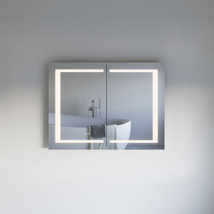 Fresca 40-in x 30-in Lighted LED Fog Free Surface/Recessed Mount Silver Mirrored Soft Close Medicine Cabinet with Outlet