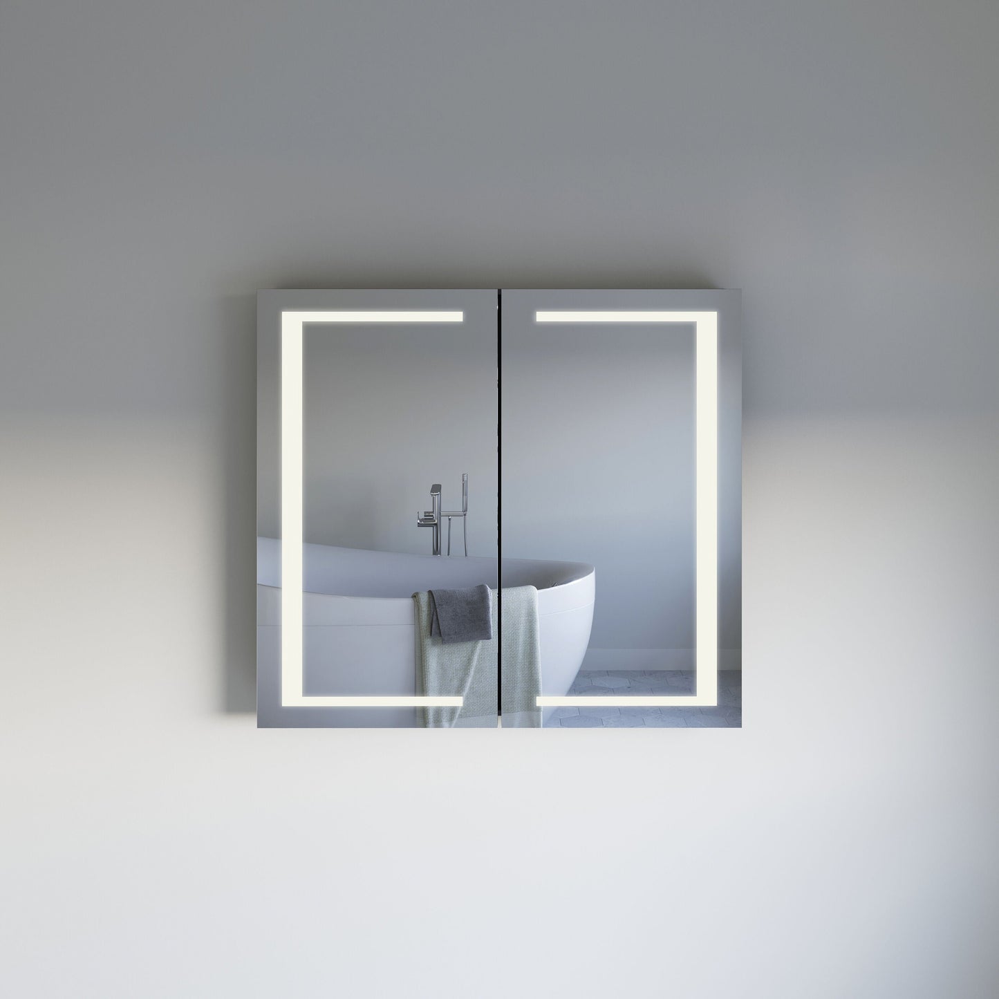 Fresca 40-in x 36-in Lighted LED Fog Free Surface/Recessed Mount Silver Mirrored Soft Close Medicine Cabinet with Outlet