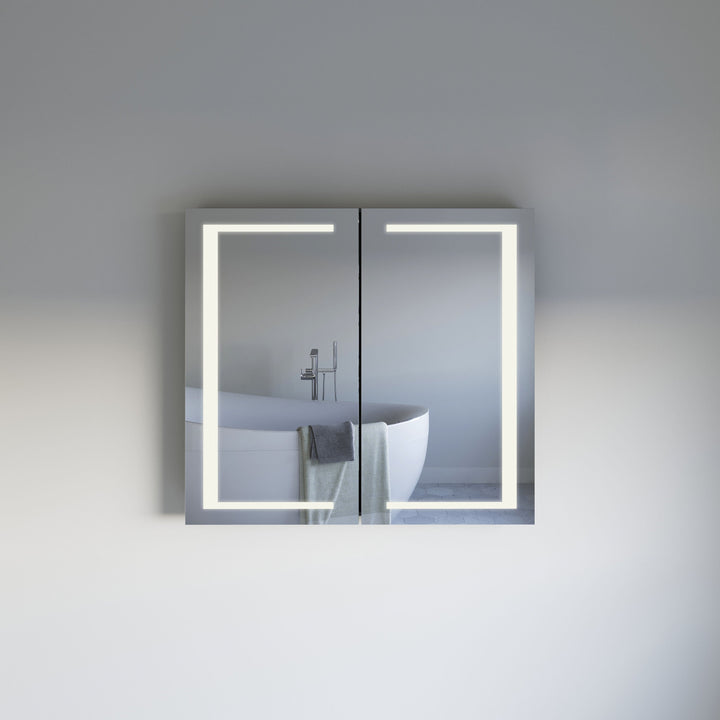 Fresca 40-in x 36-in Lighted LED Fog Free Surface/Recessed Mount Silver Mirrored Soft Close Medicine Cabinet with Outlet