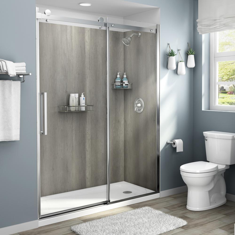 Passage 32 in. x 60 in. x 72 in. 4-Piece Glue-Up Alcove Shower Wall in Pewter Travertine - Super Arbor