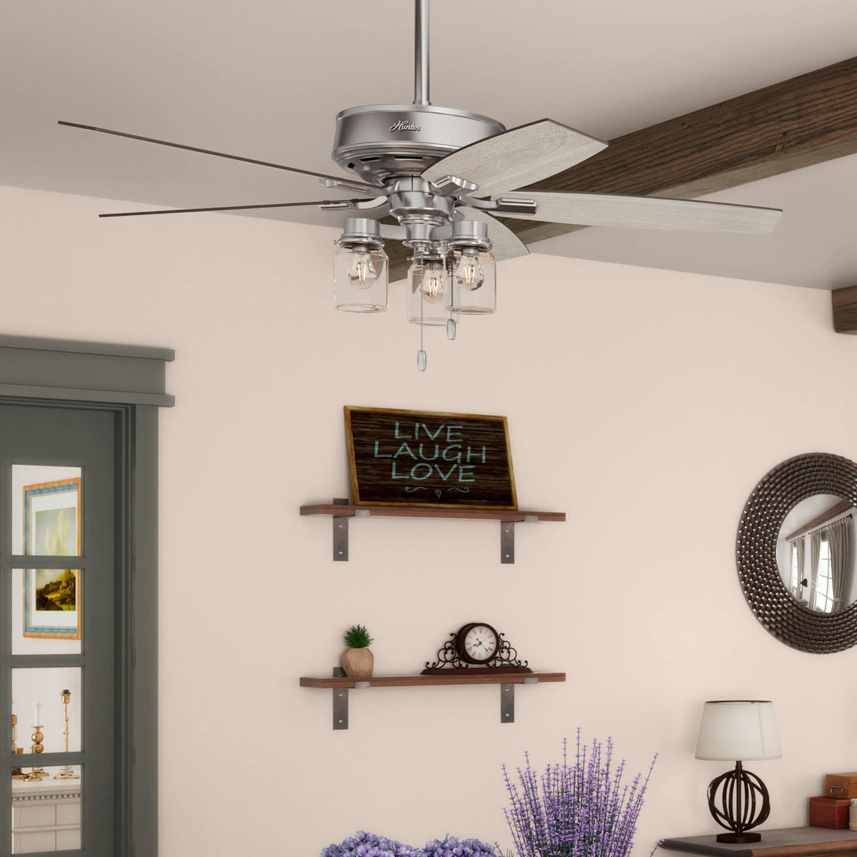 Hunter Lincoln Edison Style LED 52-in Brushed Nickel LED Indoor Ceiling Fan (5-Blade)