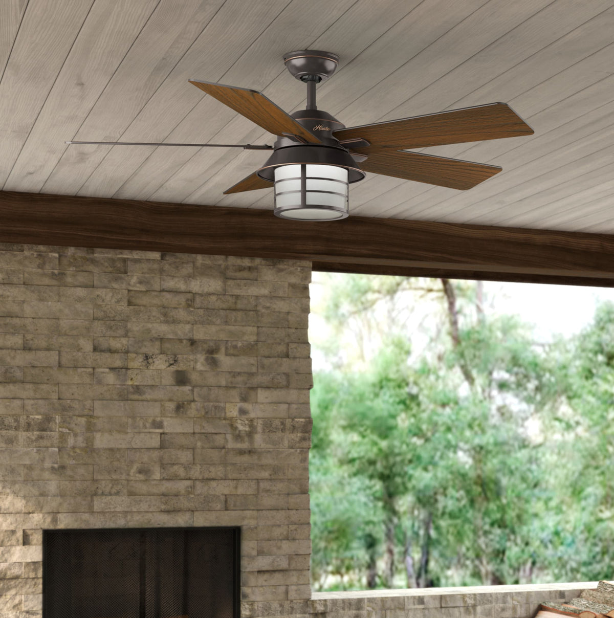 Hunter Lantern Bay LED 54-in Onyx Bengal Bronze Indoor/Outdoor Ceiling Fan with Remote, 5-Blade