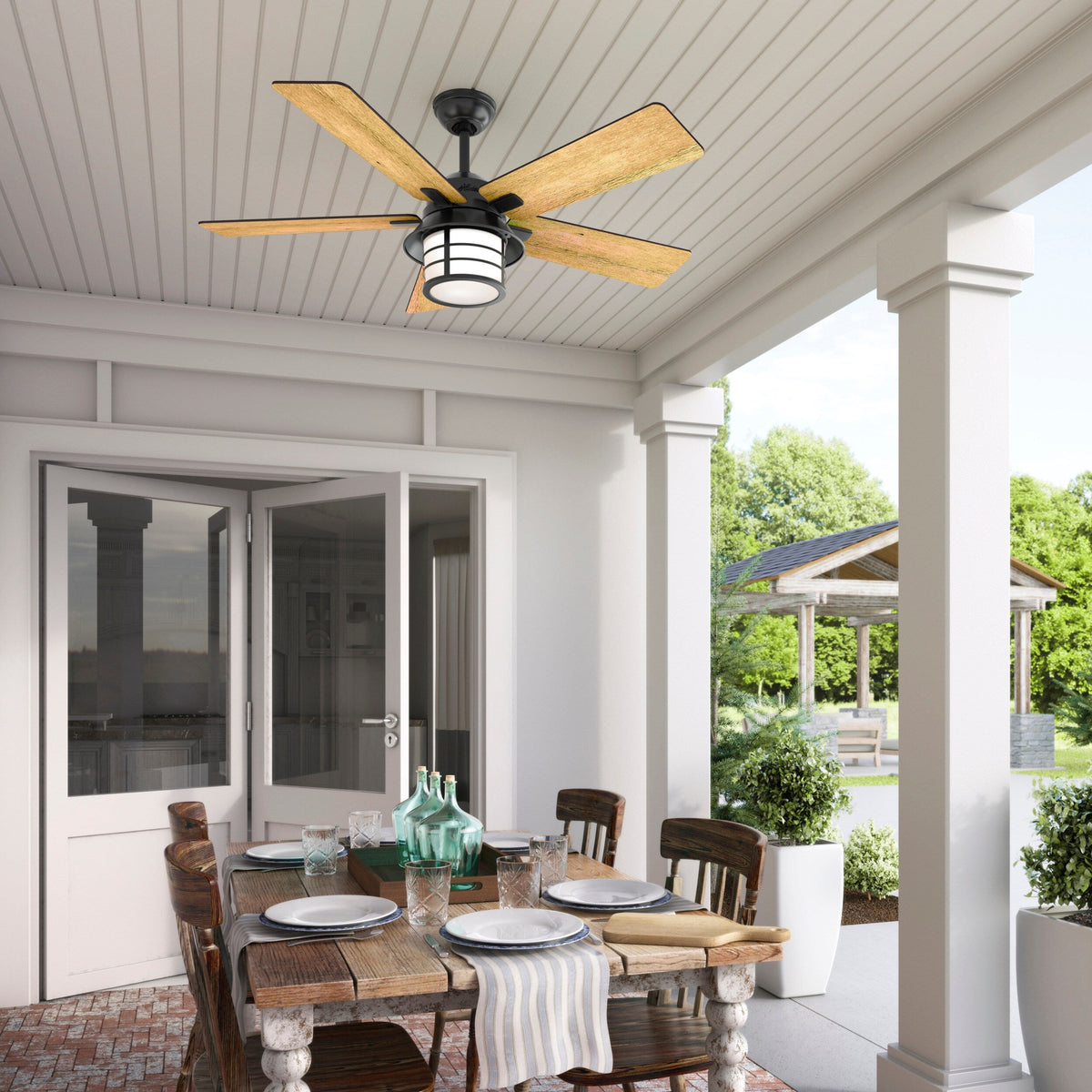 Hunter Lantern Bay LED 54-in Onyx Bengal Bronze Indoor/Outdoor Ceiling Fan with Remote, 5-Blade
