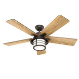 Hunter Lantern Bay LED 54-in Onyx Bengal Bronze Indoor/Outdoor Ceiling Fan with Remote, 5-Blade
