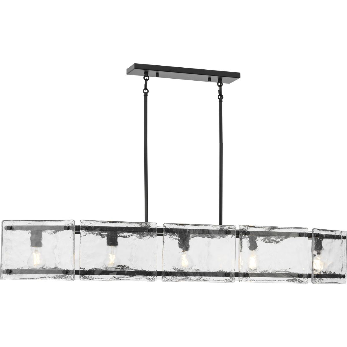 Progress Lighting Rivera 5-Light Matte Black Craftsman Textured Glass Linear Large Hanging Kitchen Island Light