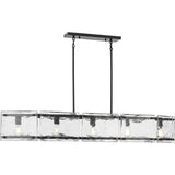 Progress Lighting Rivera 5-Light Matte Black Craftsman Textured Glass Linear Large Hanging Kitchen Island Light
