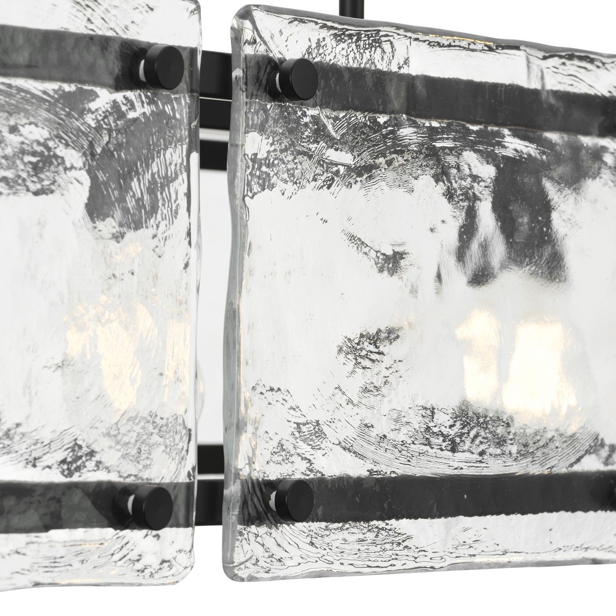 Progress Lighting Rivera 5-Light Matte Black Craftsman Textured Glass Linear Large Hanging Kitchen Island Light