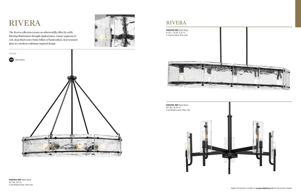 Progress Lighting Rivera 5-Light Matte Black Craftsman Chandelier