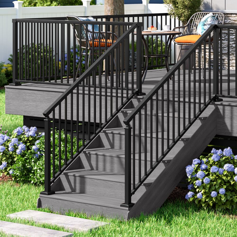 Freedom Margate Pre-assembled 6-ft x 36-in Matte Black Aluminum Deck Stair Rail Kit