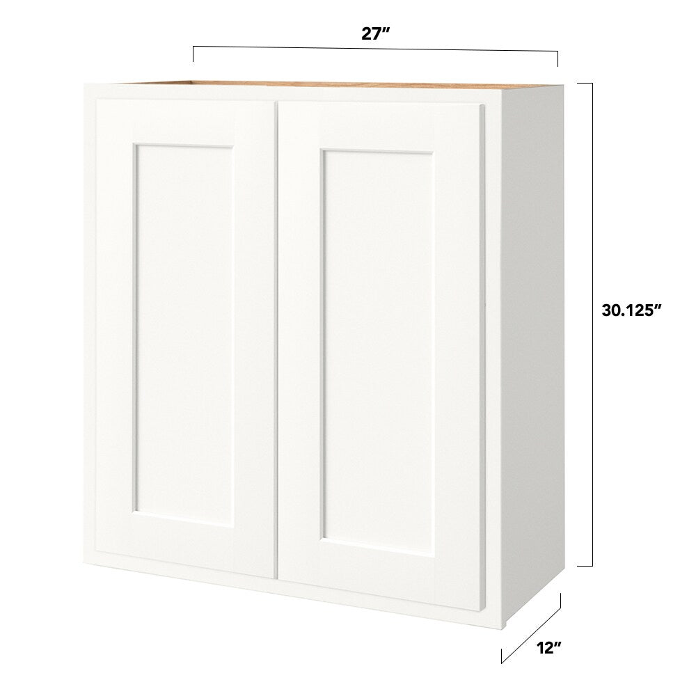 Shenandoah PRO Express Breckenridge 27-in W x 30.125-in H x 12-in D Linen Partial Overlay Wall Fully Assembled Plywood Cabinet (Recessed Panel Shaker Door Style)