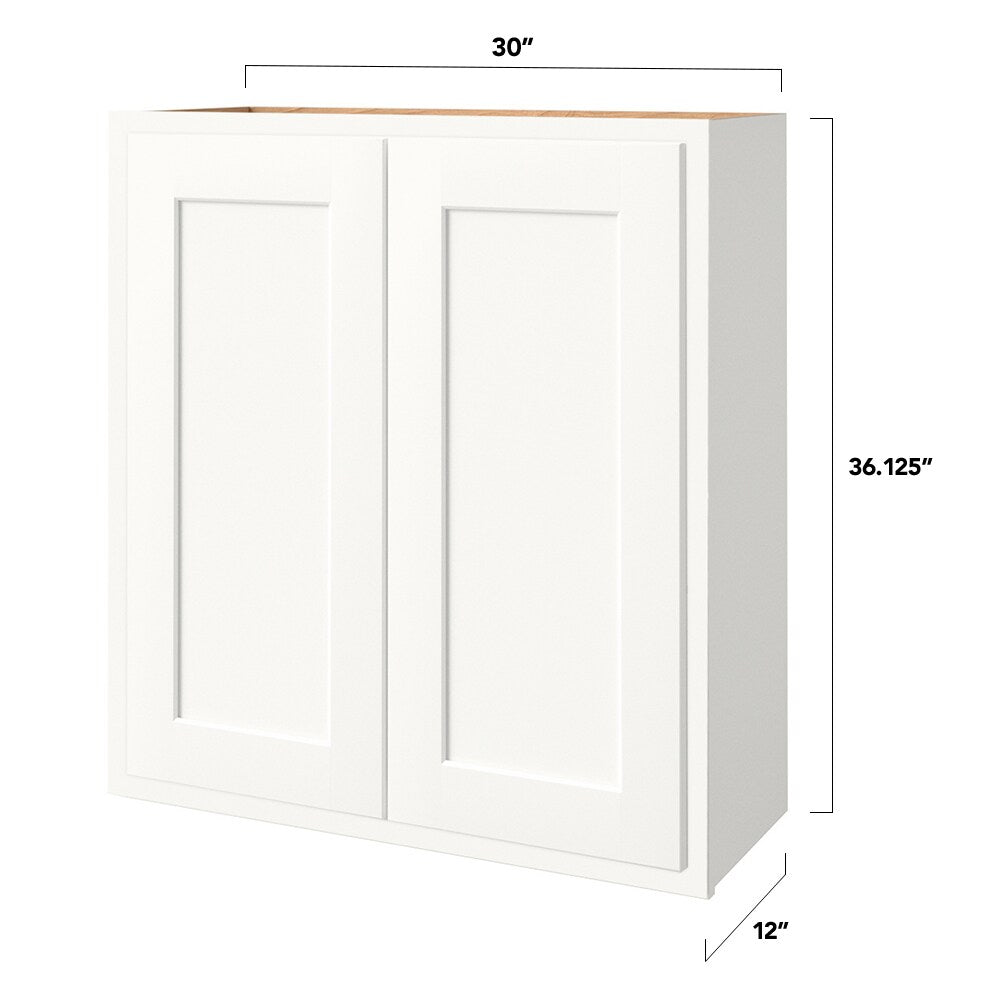 Shenandoah PRO Express Breckenridge 30-in W x 36.125-in H x 12-in D Linen Partial Overlay Wall Fully Assembled Plywood Cabinet (Recessed Panel Shaker Door Style)