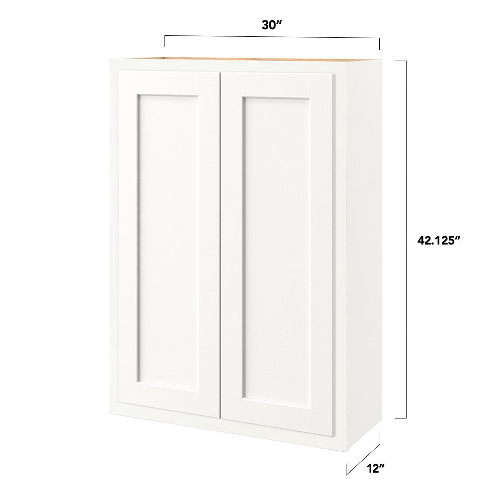 Shenandoah PRO Express Breckenridge 30-in W x 42.125-in H x 12-in D Linen Partial Overlay Wall Fully Assembled Plywood Cabinet (Recessed Panel Shaker Door Style)