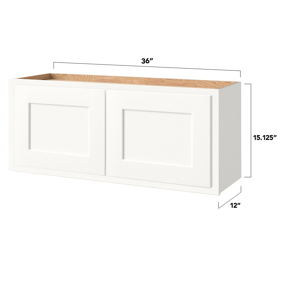 Shenandoah PRO Express Breckenridge 36-in W x 15.125-in H x 12-in D Linen Partial Overlay Wall Fully Assembled Plywood Cabinet (Recessed Panel Shaker Door Style)