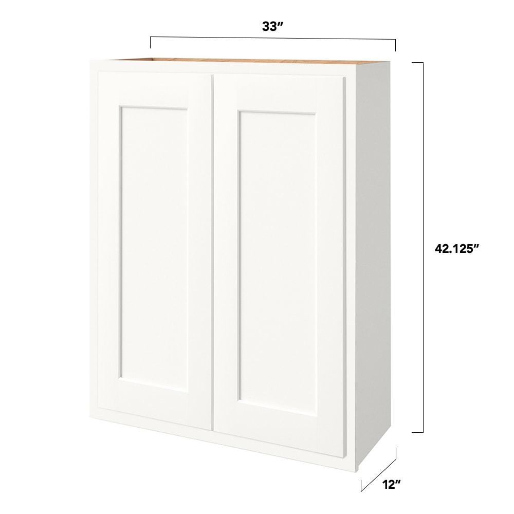 Shenandoah PRO Express Breckenridge 33-in W x 42.125-in H x 12-in D Linen Partial Overlay Maple Wall Fully Assembled Plywood Cabinet (Recessed Panel Shaker Door Style)