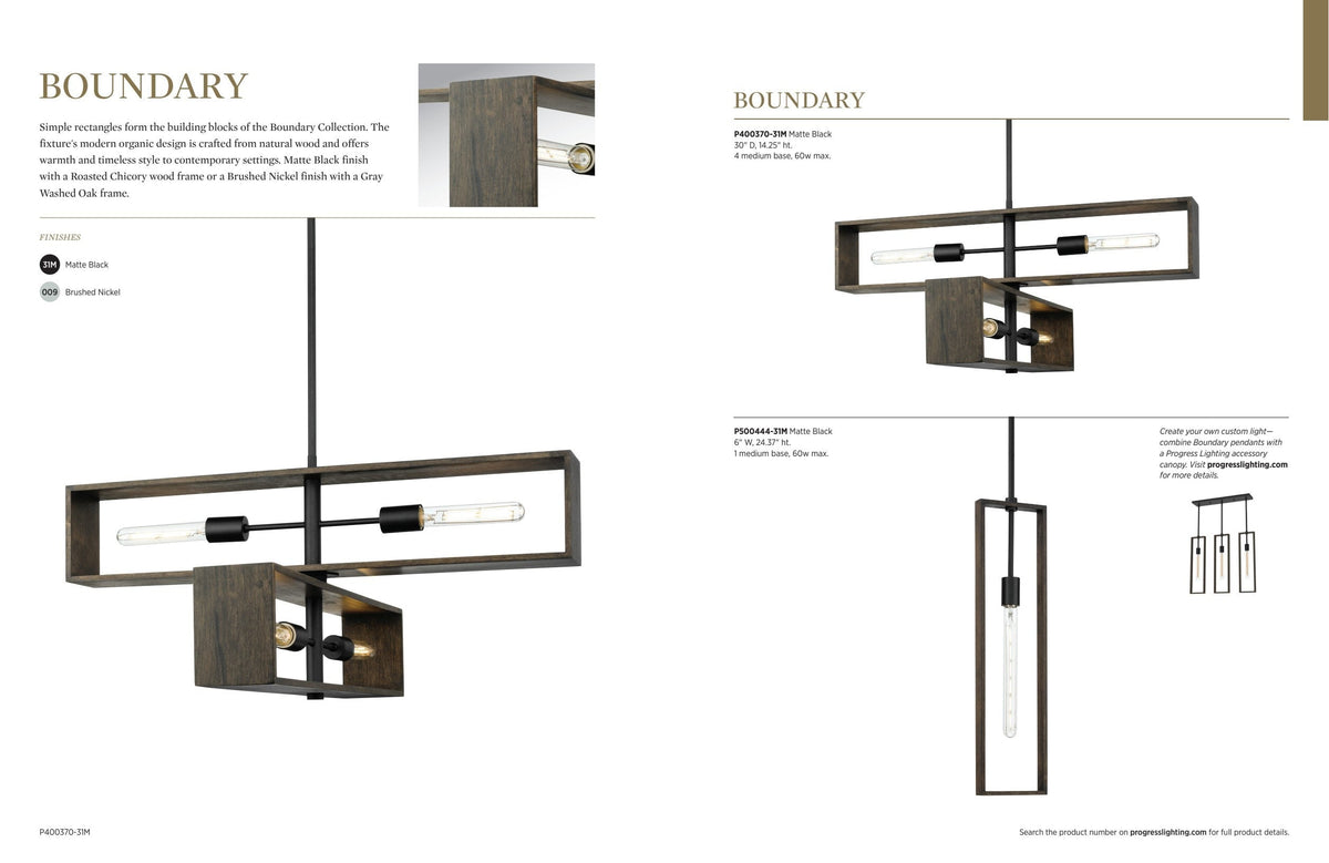 Progress Lighting Boundary 4-Light Matte Black Modern/Contemporary Chandelier