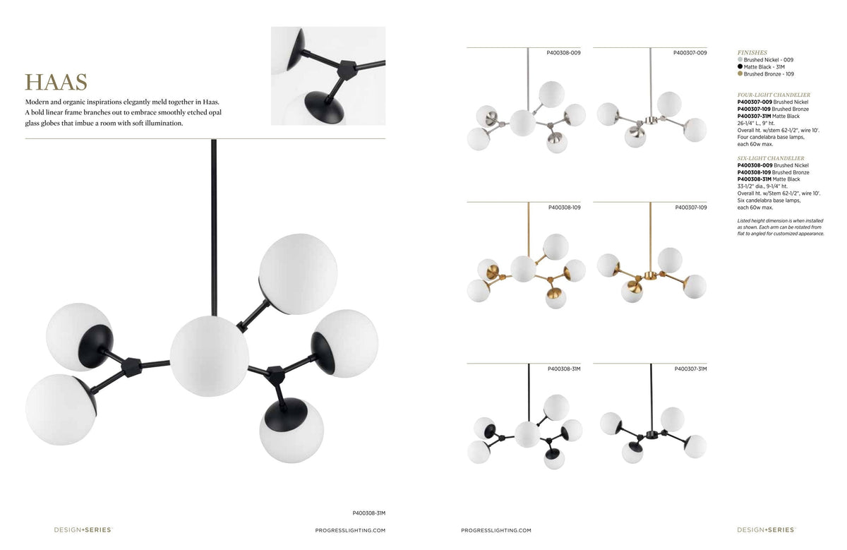 Progress Lighting Haas 6-Light Brushed Nickel Mid-century Chandelier