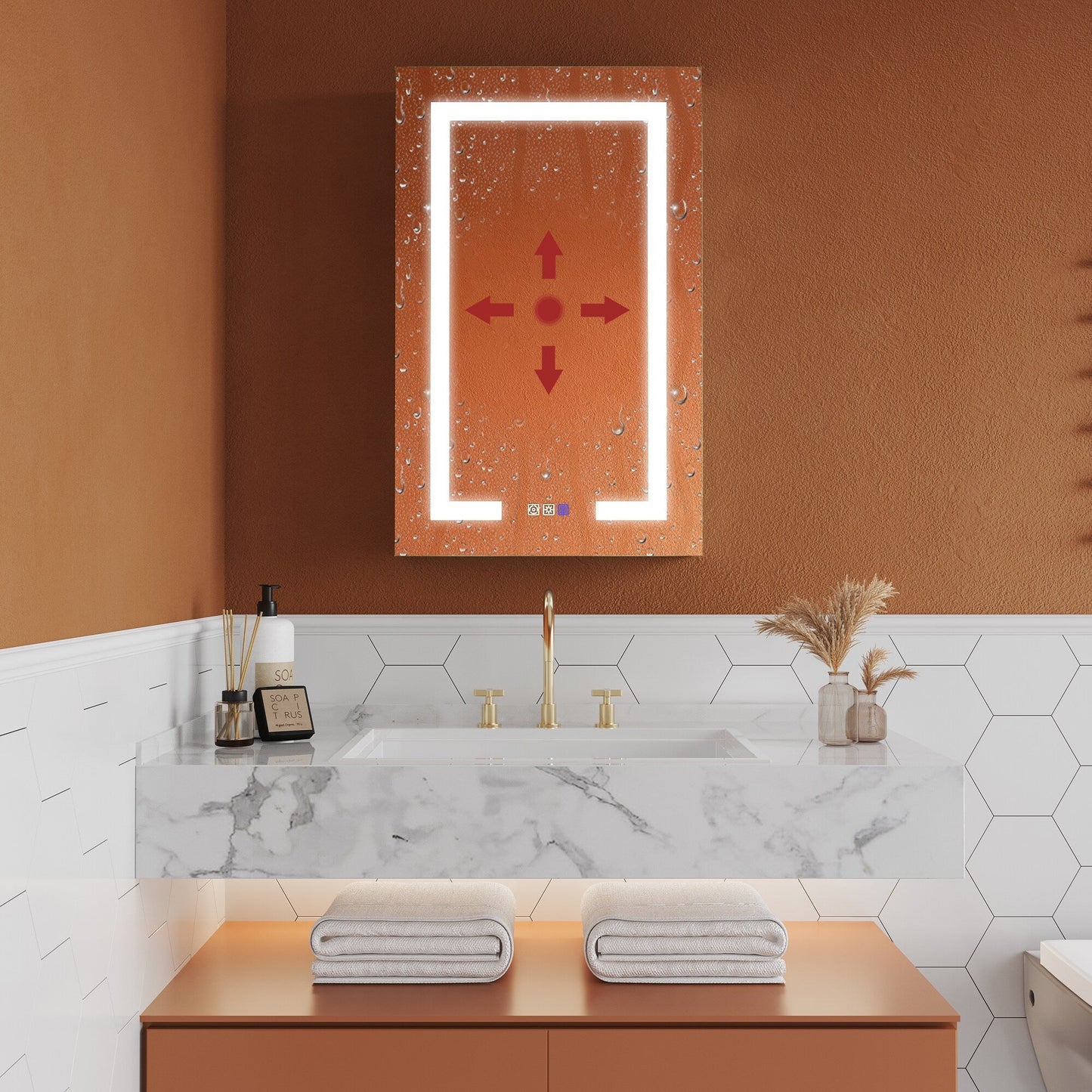 ExBrite Opale 20-in x 32-in Lighted LED Fog Free Surface/Recessed Mount Silver- 32"h- Left Mirrored Soft Close Medicine Cabinet with Outlet