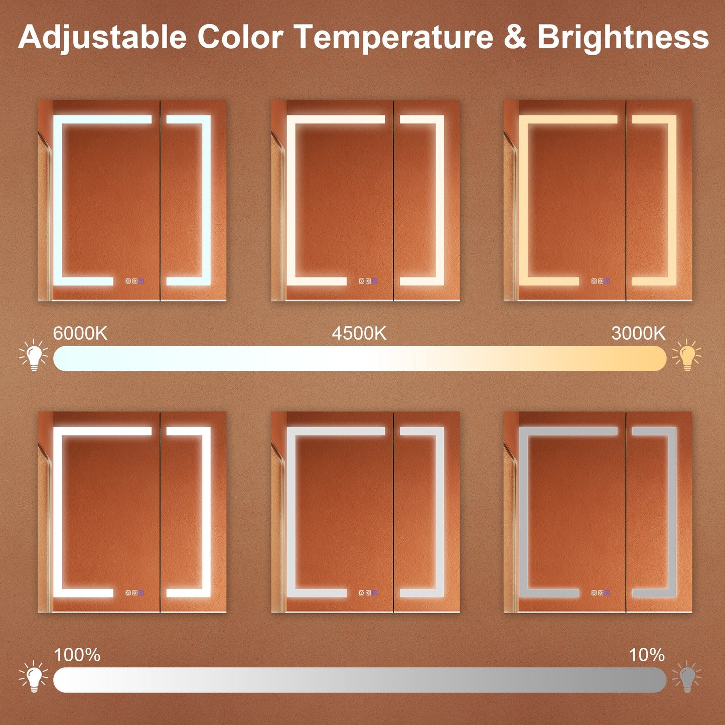 ExBrite Opale 28-in x 30-in Lighted LED Fog Free Surface/Recessed Mount Silver- 30"h Mirrored Soft Close Medicine Cabinet with Outlet