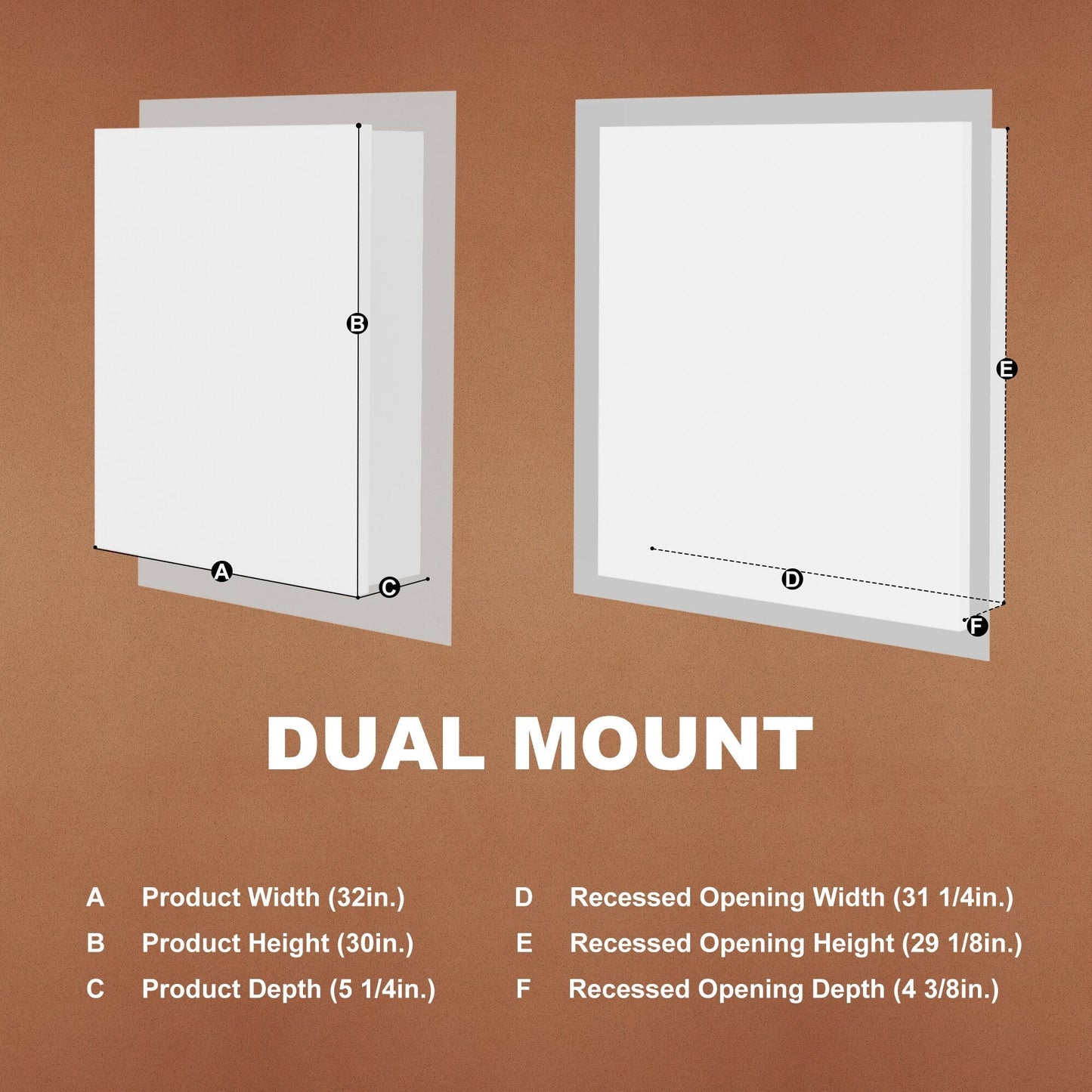 ExBrite Opale 32-in x 30-in Lighted LED Fog Free Surface/Recessed Mount Silver- 30"h Mirrored Soft Close Medicine Cabinet with Outlet