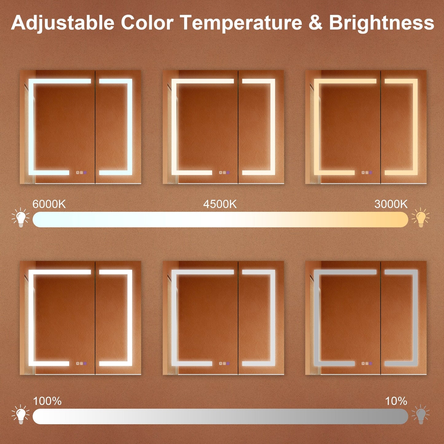 ExBrite Opale 32-in x 30-in Lighted LED Fog Free Surface/Recessed Mount Silver- 30"h Mirrored Soft Close Medicine Cabinet with Outlet