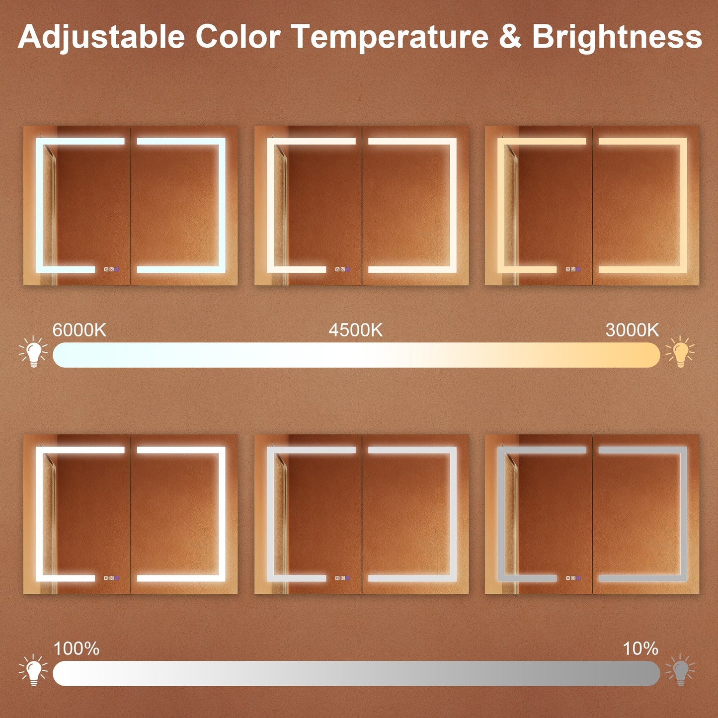 ExBrite Opale 40-in x 30-in Lighted LED Fog Free Surface/Recessed Mount Silver- 30"h Mirrored Soft Close Medicine Cabinet with Outlet