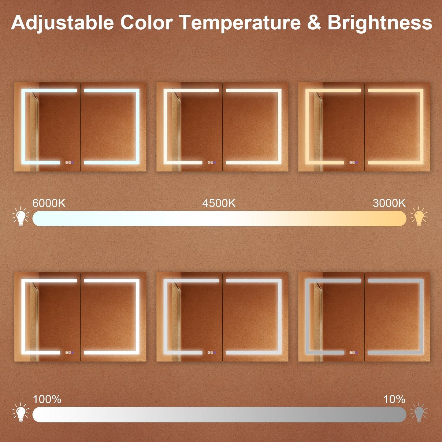 ExBrite Opale 44-in x 30-in Lighted LED Fog Free Surface/Recessed Mount Silver- 30"h Mirrored Soft Close Medicine Cabinet with Outlet