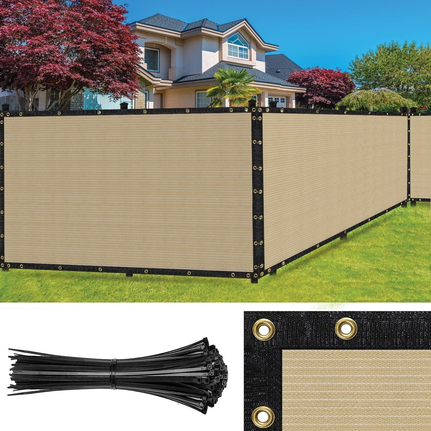 SEALTECH 4-ft H x 15-ft W Beige Non-Recycled Polypropylene Chain Link Fence Screen