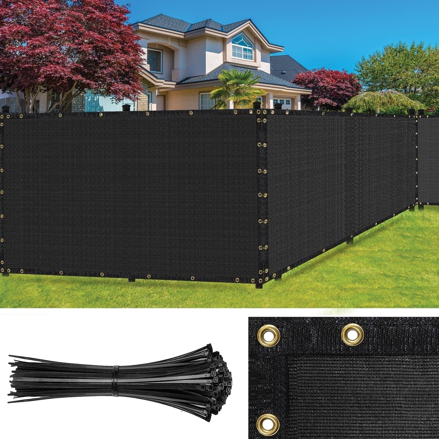 SEALTECH 6-ft H x 10-ft W Black Non-Recycled Polypropylene Chain Link Fence Screen