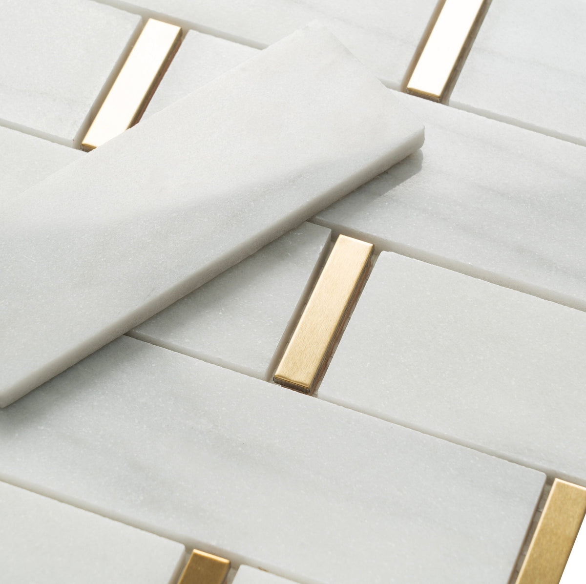 Giorbello Marble and mosaics White and Gray 11-in x 12-in Polished Natural Stone Marble Linear Marble Look Tile (4.8-sq. ft/ Carton)