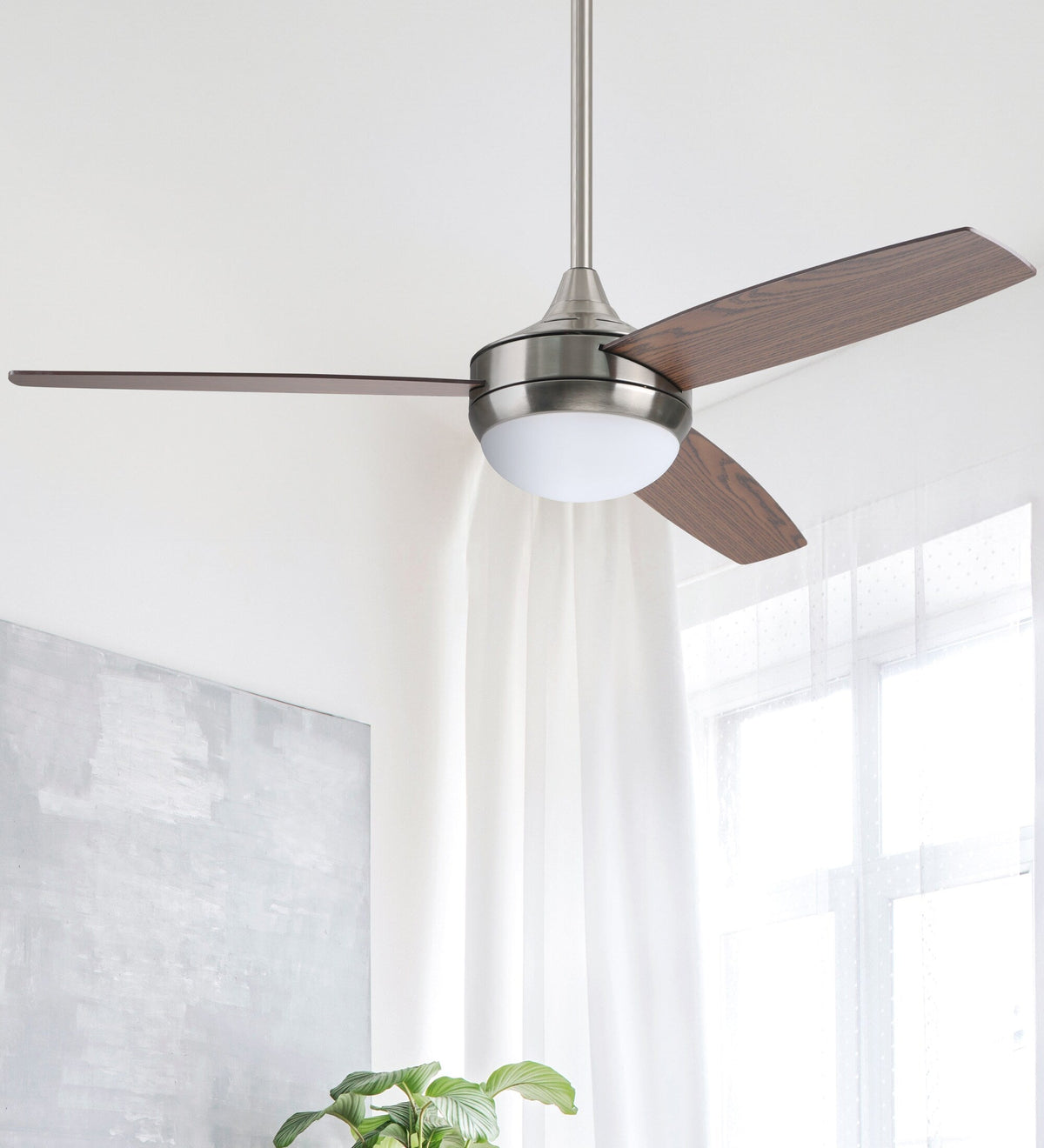 Harbor Breeze Beach Creek 44-in Brushed Nickel Integrated LED Indoor Ceiling Fan with Light & Remote, 3-Blade