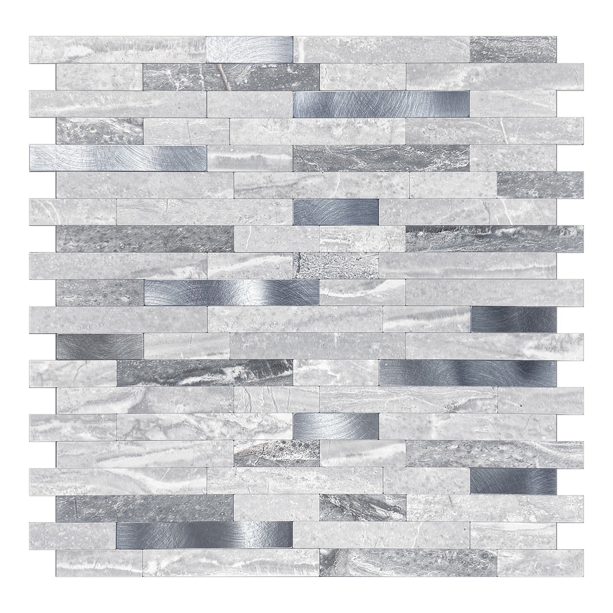 Murella Metal Blue Marble with silver metal accents 11-1/2-in x 11-7/8-in Multi-finish Metal Marble look Linear Peel and stick Mosaic Wall Tile product image