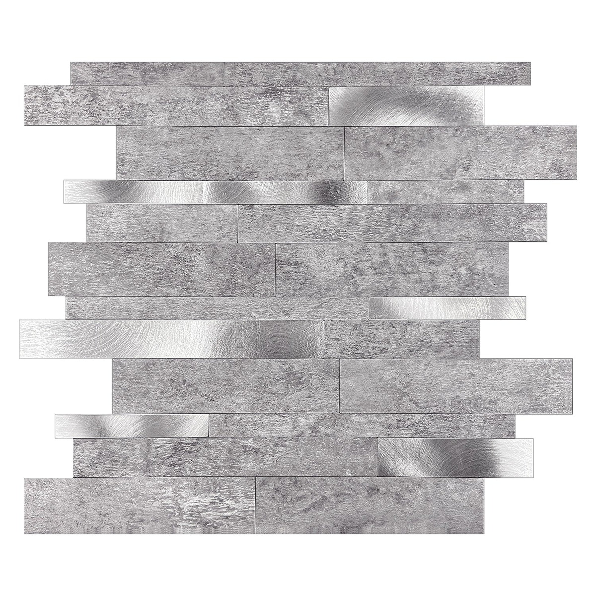 Murella Metal Grey marble with silver metal accents 11-7/8-in x 11-7/8-in Multi-finish Metal Marble look Multi-shaped Peel and stick Mosaic Wall Tile product image